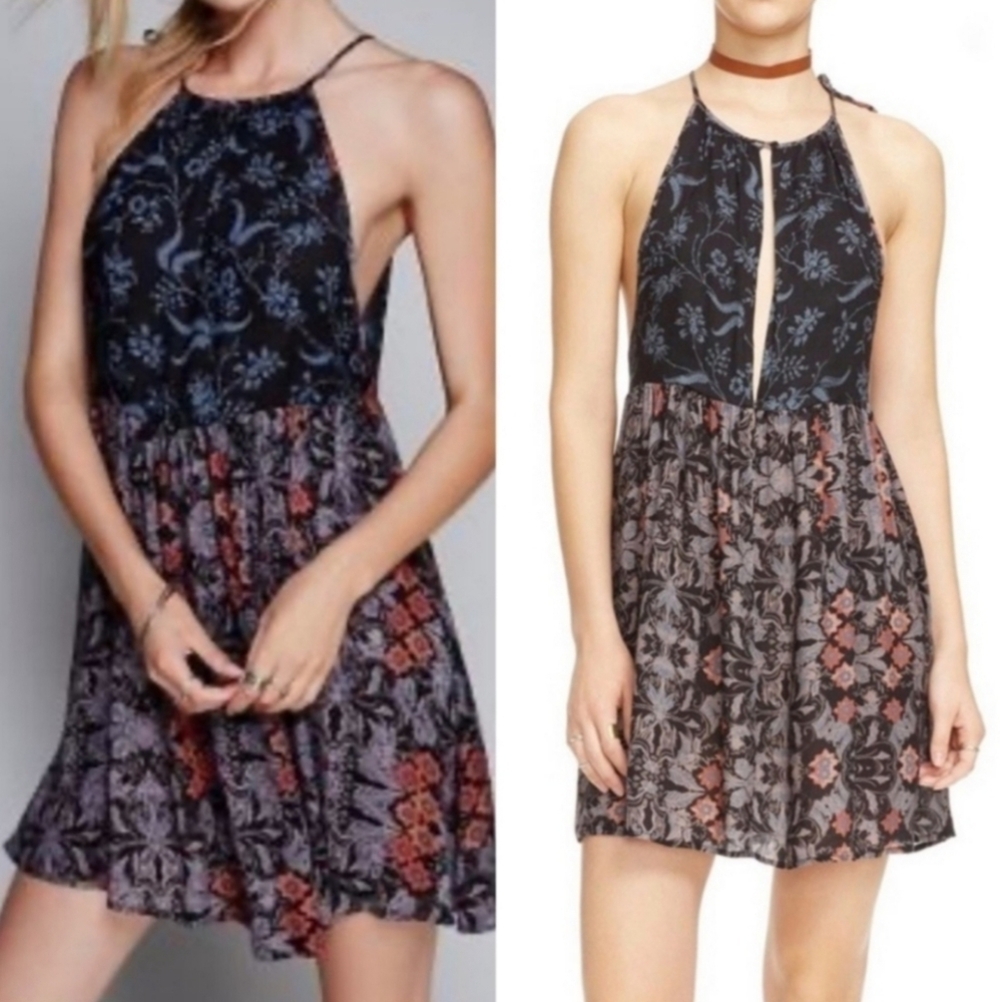 Free People wildest dreams dark floral mini slip dress